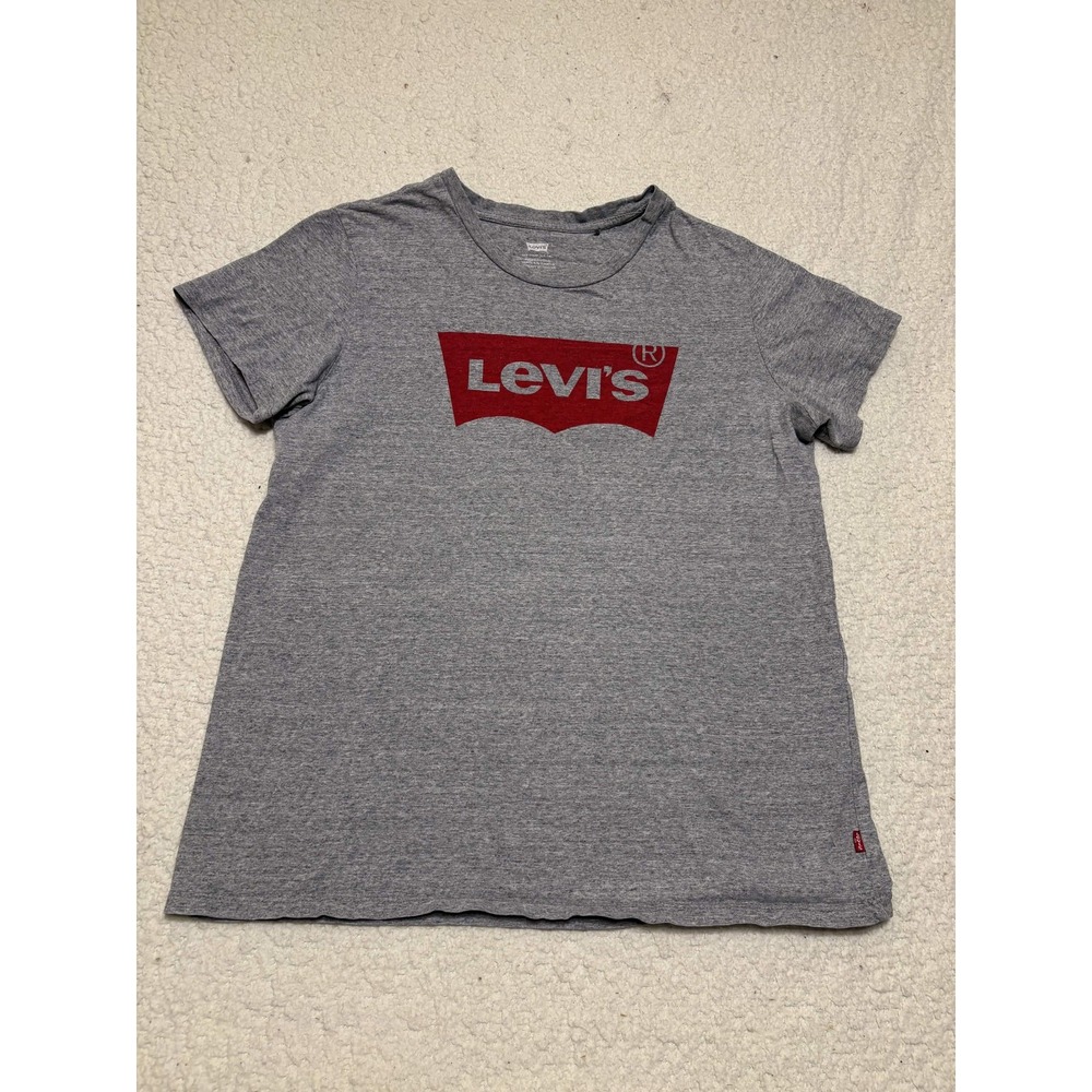 Levi's Womens Graphic Tee T-shirt Gray Red Batwing Logo Large 17369-0467